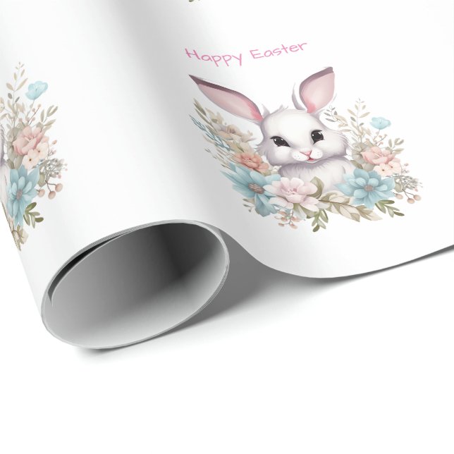 Glad påsk Blommigt Påskhare Rabbit Presentpapper (Rullad Hörn)