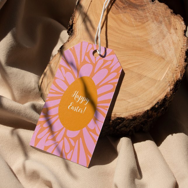 Glad påsk blommigt sprängde orange ägg Classic Rou Presentetikett (Skapare uppladdad)