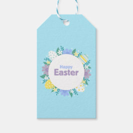 Glad Påsk Blommor och Ägg Presentetikett