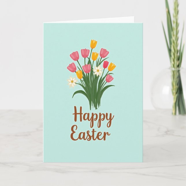 Glad Påsk Blommor Påskkort Kort (Framsida)