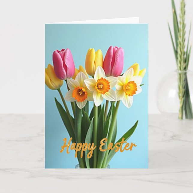 Glad Påsk Blomsterbukett Kort (Framsida)