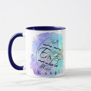 Glad påsk Blue Lila Calligraphy Illustration Mugg
