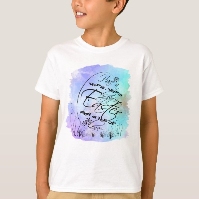 Glad påsk Blue Lila Calligraphy Illustration T Shirt (Framsida)