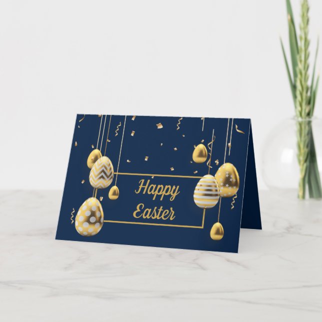 Glad påsk Blue och Golden Eggs Hälsning Kort (Framsida)