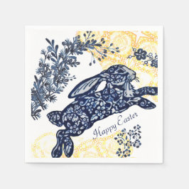 Glad påsk Blue White Gult Rabbit Chinoiserie Pappersservett