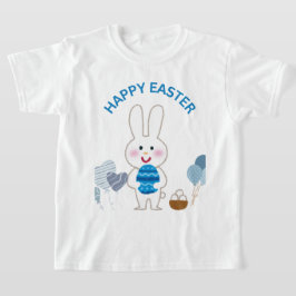 Glad påsk ’Blue with Cute Bunny & Eggs’ T Shirt