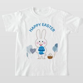 Glad påsk ’Blue with Cute Bunny & Eggs’ T Shirt