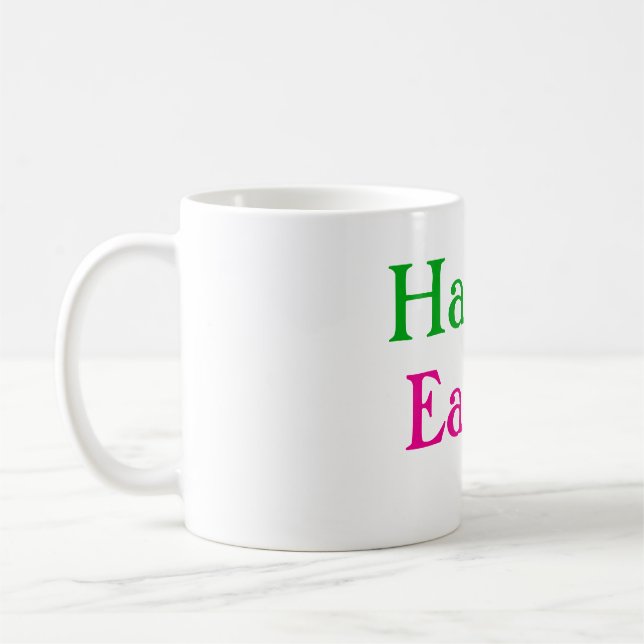 Glad påsk boho grönt rosa ungar lägg till namn rub kaffemugg (Vänster)