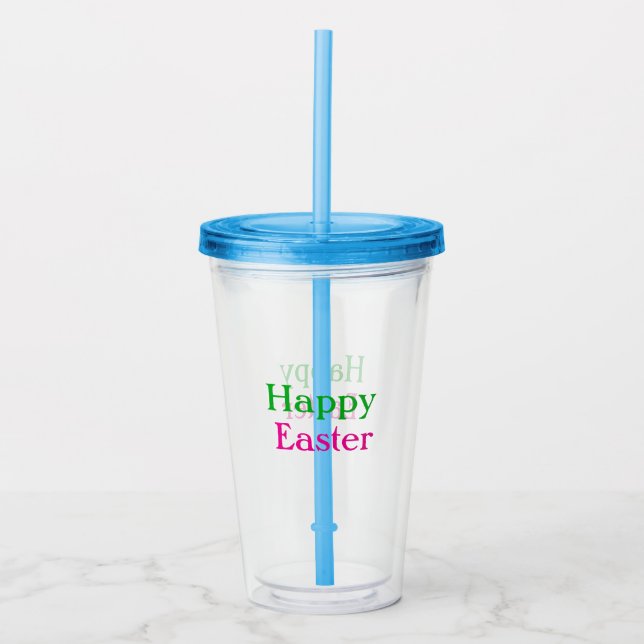 Glad påsk boho grönt rosa ungar lägg till namn rub take away mugg (Framsida)