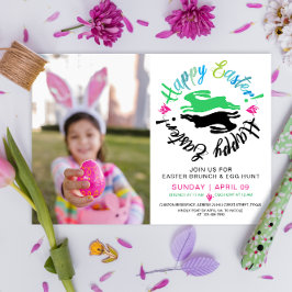 Glad Påsk Brunch Äggsökning Kanin Färgrik Foto Inbjudningar
