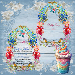 Glad påsk Brunch Decorative Egg Birds Blommigt Inbjudningar