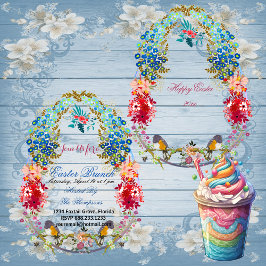 Glad påsk Brunch Decorative Egg Birds Blommigt Inbjudningar