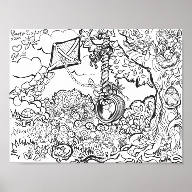 Glad påsk Bunnies Egg Hunt Art Skriv ut Poster (Framsidan)