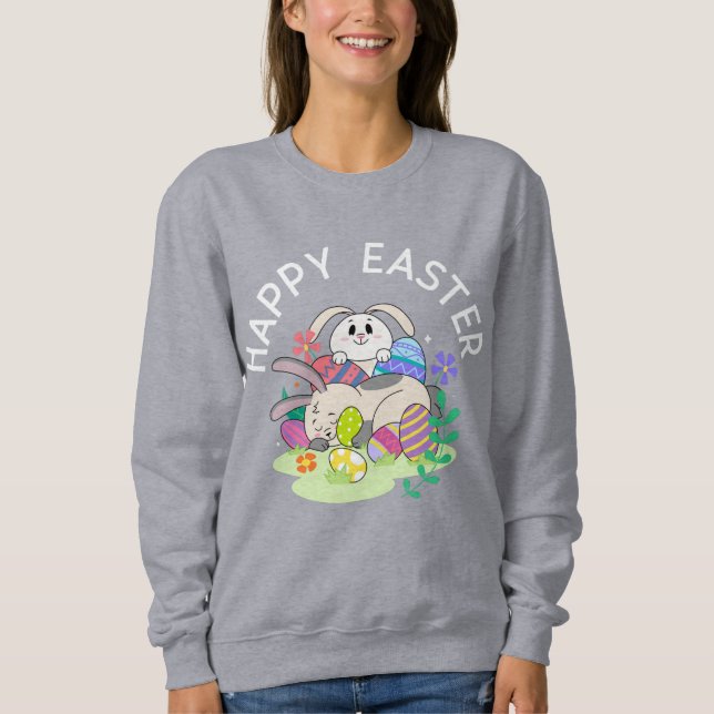 Glad påsk - Bunnies & Eggs Sweatshirt T Shirt (Framsida)