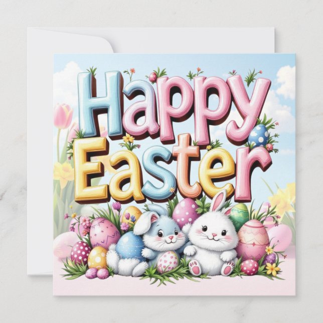 Glad påsk Bunnies med ägg Julkort (Framsida)