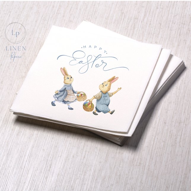 Glad påsk Bunnies med Egg Basket Pappersservett (Skapare uppladdad)