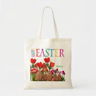 Glad påsk Bunnies med Tulips Tygkasse