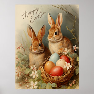 Glad påsk Bunnies och Påskägg Basket Poster