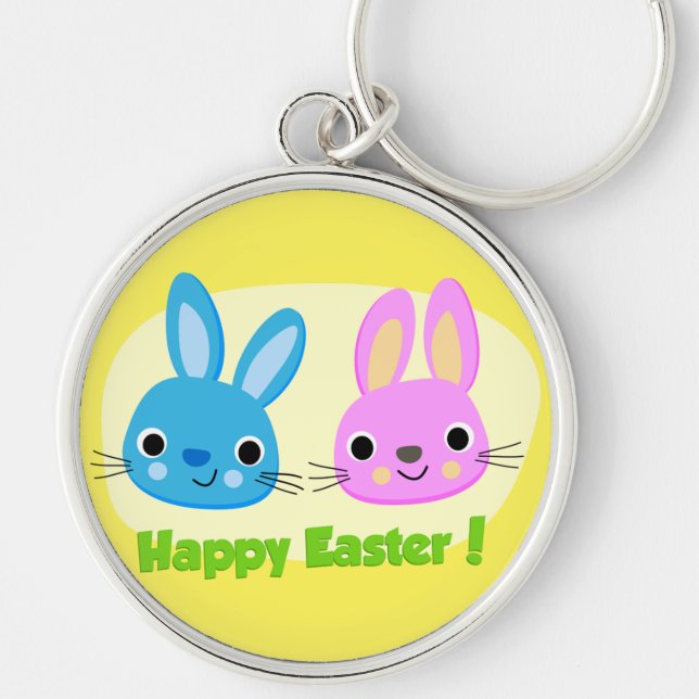 "GLAD PÅSK" BUNNIES RUND SILVERFÄRGAD NYCKELRING (Framsidan)