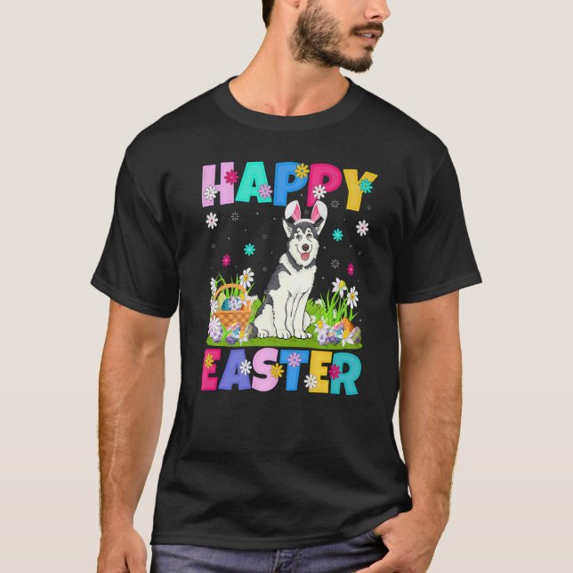 Glad påsk Bunny Alaska Malamute Hund Sol T Shirt (Framsida)