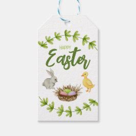 Glad påsk, bunny, anka, ägg i basket presentetikett