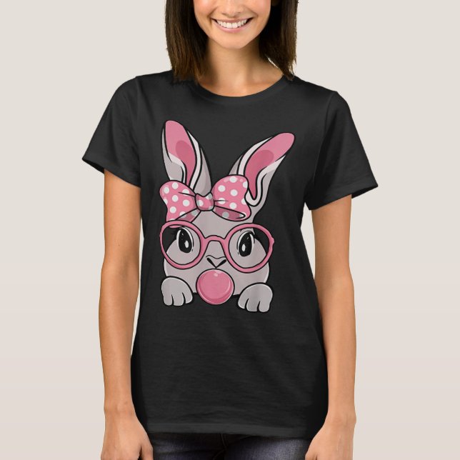 Glad påsk Bunny Ansikte Bow Tie Headband Glass B T Shirt (Framsida)