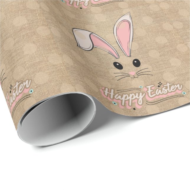 Glad påsk Bunny Ansikte Neutralt Polka dots Presentpapper (Rullad Hörn)