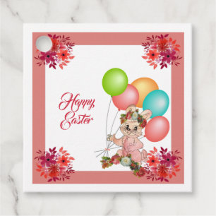Glad påsk Bunny Balloons Blommigt Krona Ro Gåvor Etiketter