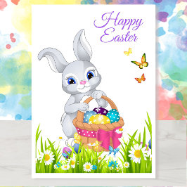 Glad påsk Bunny Basket personalize Namn Helgkort