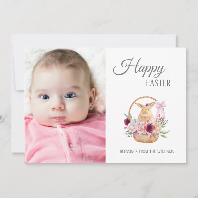 Glad påsk Bunny Basket Photo Julkort (Framsida)