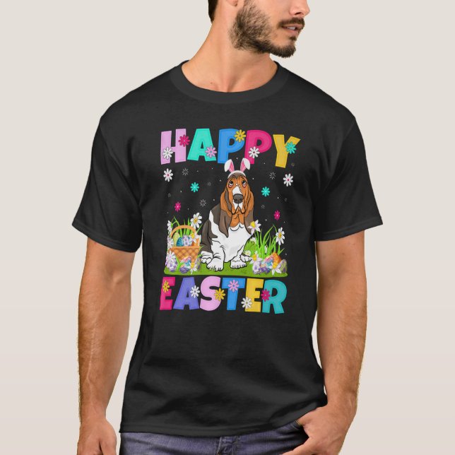 Glad påsk Bunny Basset Hound Hund Söndag T Shirt (Framsida)