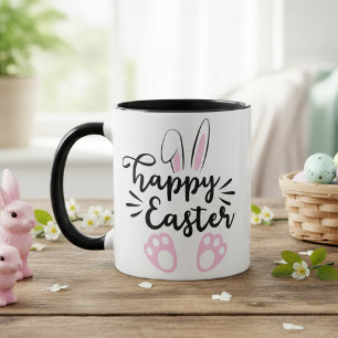 Glad påsk Bunny Black och Rosa Påsk Mugg
