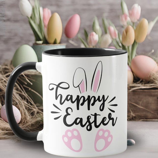 Glad påsk Bunny Black och Rosa Påsk Mugg (Happy Easter Bunny Black and Pink Easter Mug)