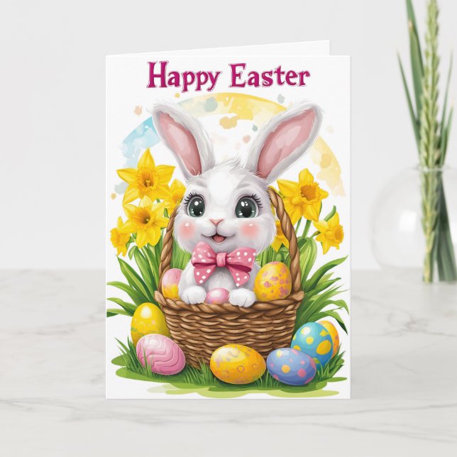 Glad påsk Bunny Blommigt Helgdag Card Helgkort (Framsida)