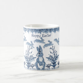 glad påsk Bunny Blue White Rabbit Mönster Delft Kaffemugg