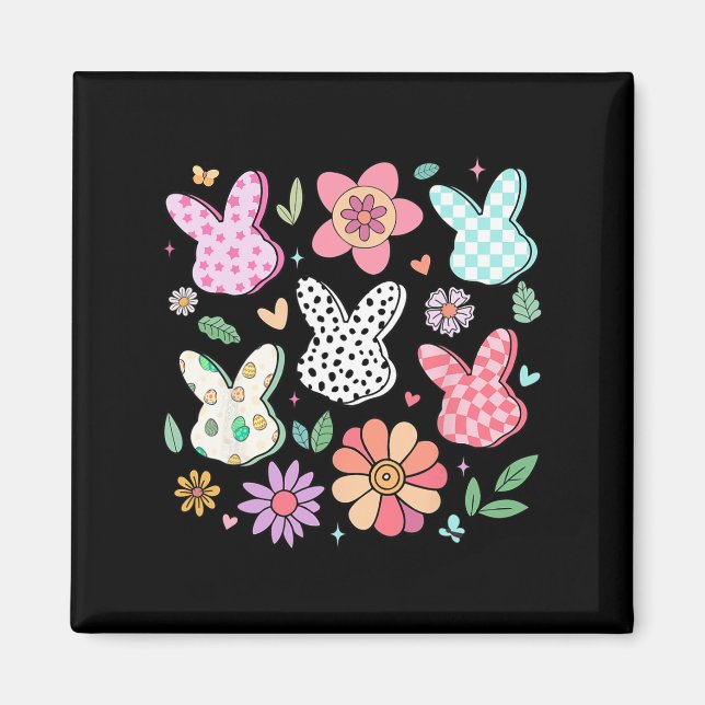 Glad påsk Bunny Boho Blommigt Play Bunny Rabbit Magnet (Framsidan)