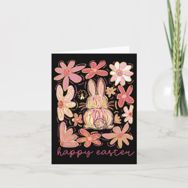 Glad påsk Bunny Boho Påsk Coquette Blommigt Pin Kort (Framsida)