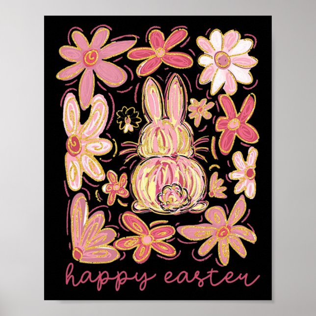 Glad påsk Bunny Boho Påsk Coquette Blommigt Pin Poster (Framsidan)