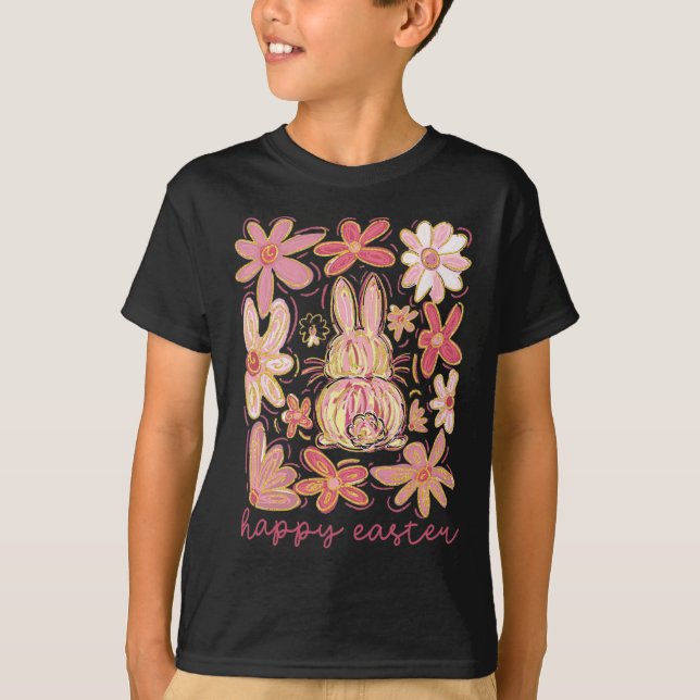 Glad påsk Bunny Boho Påsk Coquette Blommigt Pin T Shirt (Framsida)