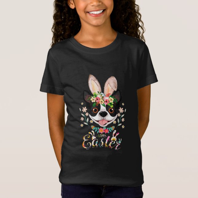 Glad påsk Bunny Boston Terrier Älskare med Öster T Shirt (Framsida)