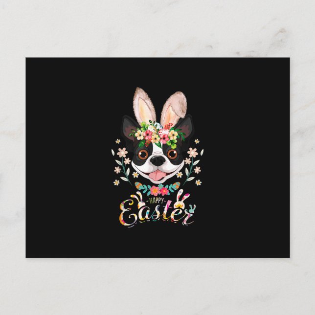 Glad påsk Bunny Boston Terrier Älskare med Öster Vykort (Framsida)