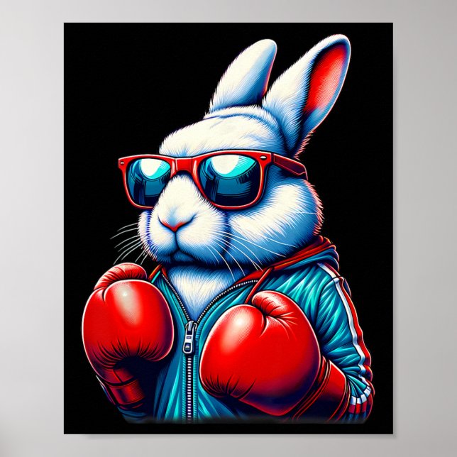 Glad påsk Bunny Boxing Rabbit Manar Women Kid Poster (Framsidan)