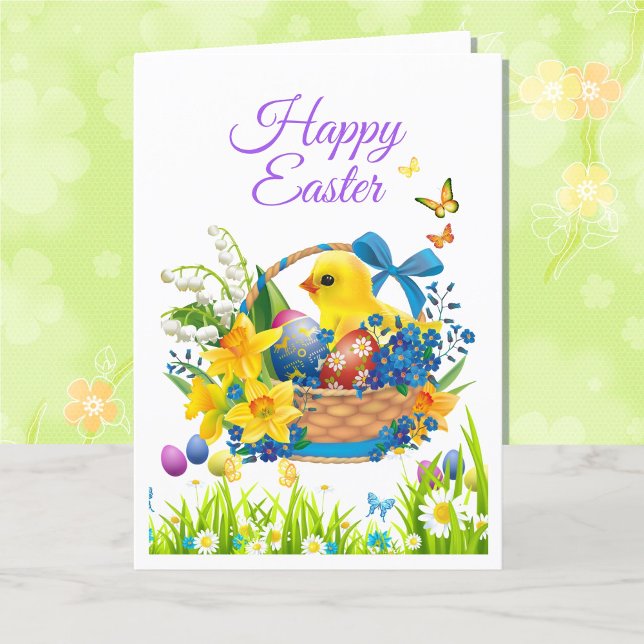 Glad påsk Bunny Chick Basket personalize Helgkort (Skapare uppladdad)