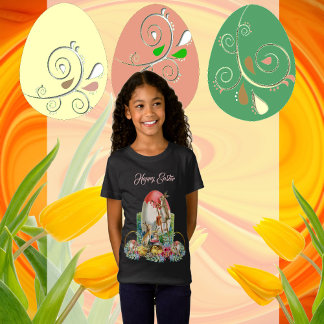 Glad påsk Bunny Chick Vattenfärgsvätska Blommigt U T Shirt