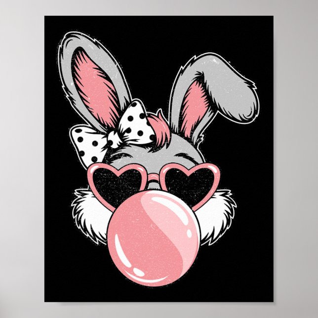 Glad påsk Bunny Coquette Bow Brushstroke Påsk Poster (Framsidan)