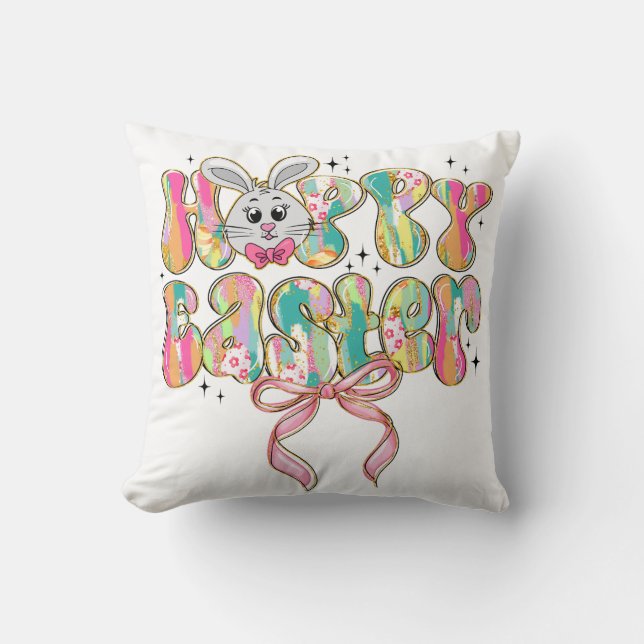 Glad påsk Bunny Coquette Bow Kudde (Framsida)