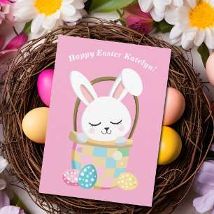 Glad påsk Bunny Cute Rosa Anpassningsbar Barns Kort