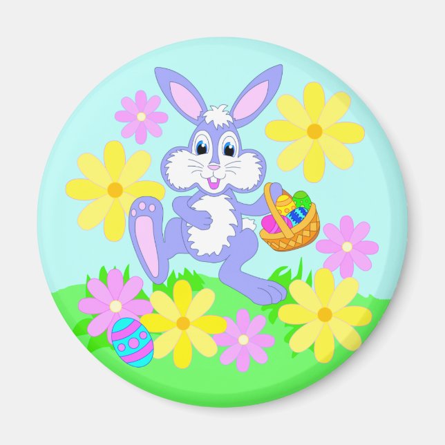 Glad påsk Bunny Cute Tecknad Rabbit Flowers Magnet (Framsidan)