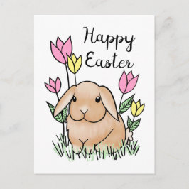 Glad påsk Bunny Cute Vår blommor Vykort