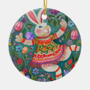 Glad påsk Bunny Dance Julgransprydnad Keramik